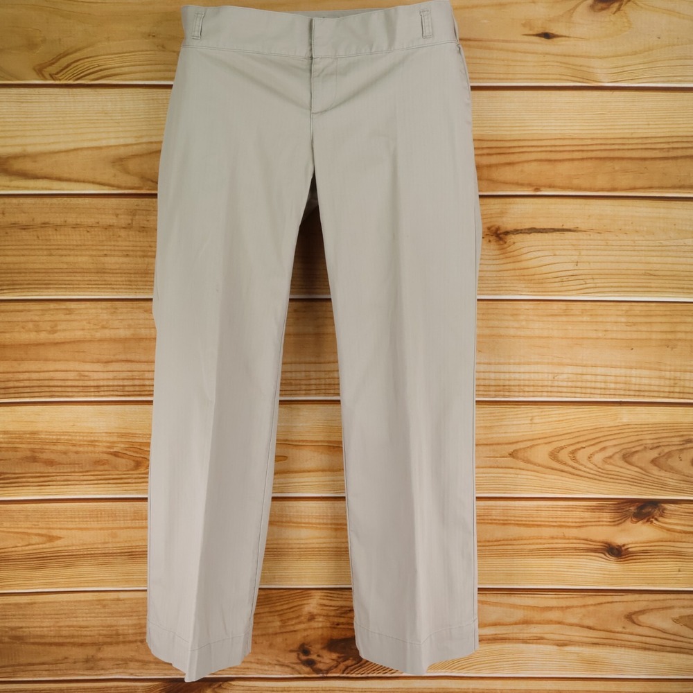 Liz Lange Maternity Pants Womens 10 Beige Striped Chinos Stretch Waist Mid Rise